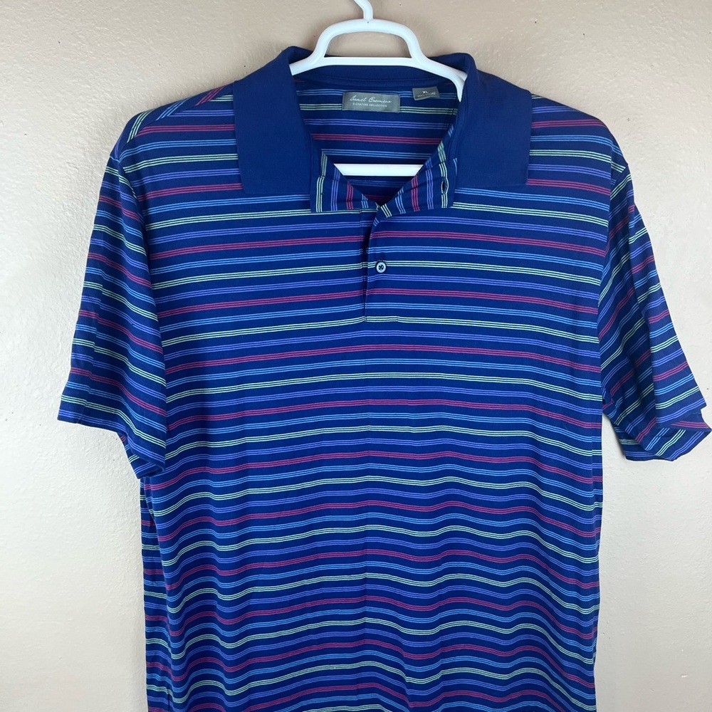 Daniel Cremieux Blue/Multicolor Striped Golf Polo Shirt XL Very Good Condition